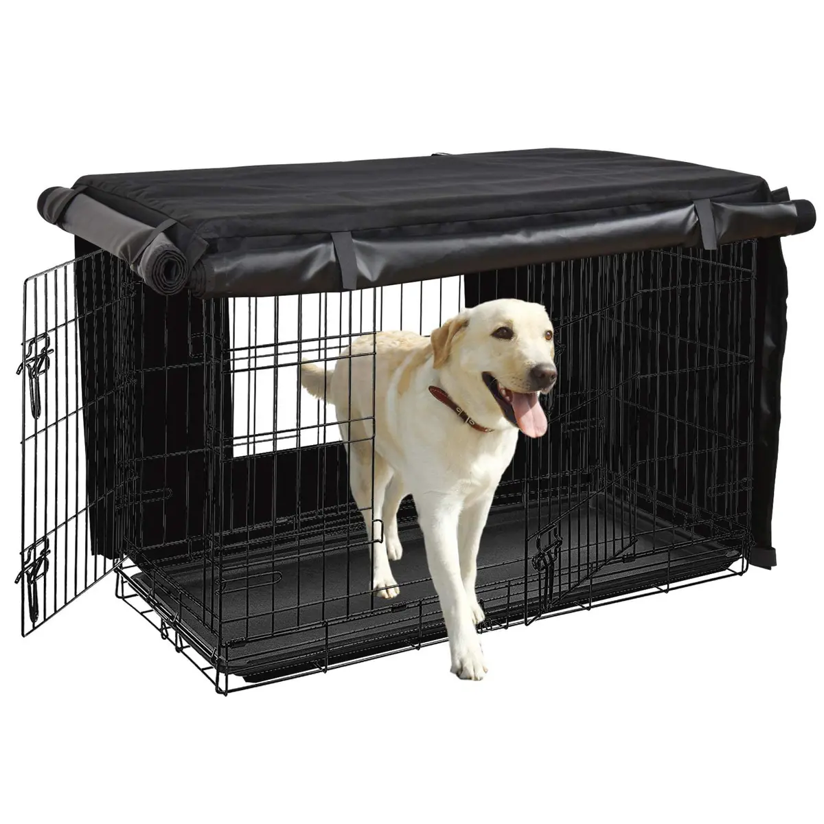 HONEST OUTFITTERS Dog Crate Cover, 55L x 38W x 45H, Black, Heavy-Duty Oxford Fabric, Double Door, Pockets, Mesh Window, Fits 54-Inch Wire Crate - view 7