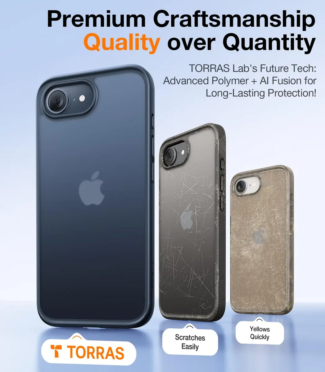 TORRAS Shockproof Case for iPhone 17e & 16e, 12FT Drop Protection, Slim Translucent Black | Heavy Duty Protection - view 6