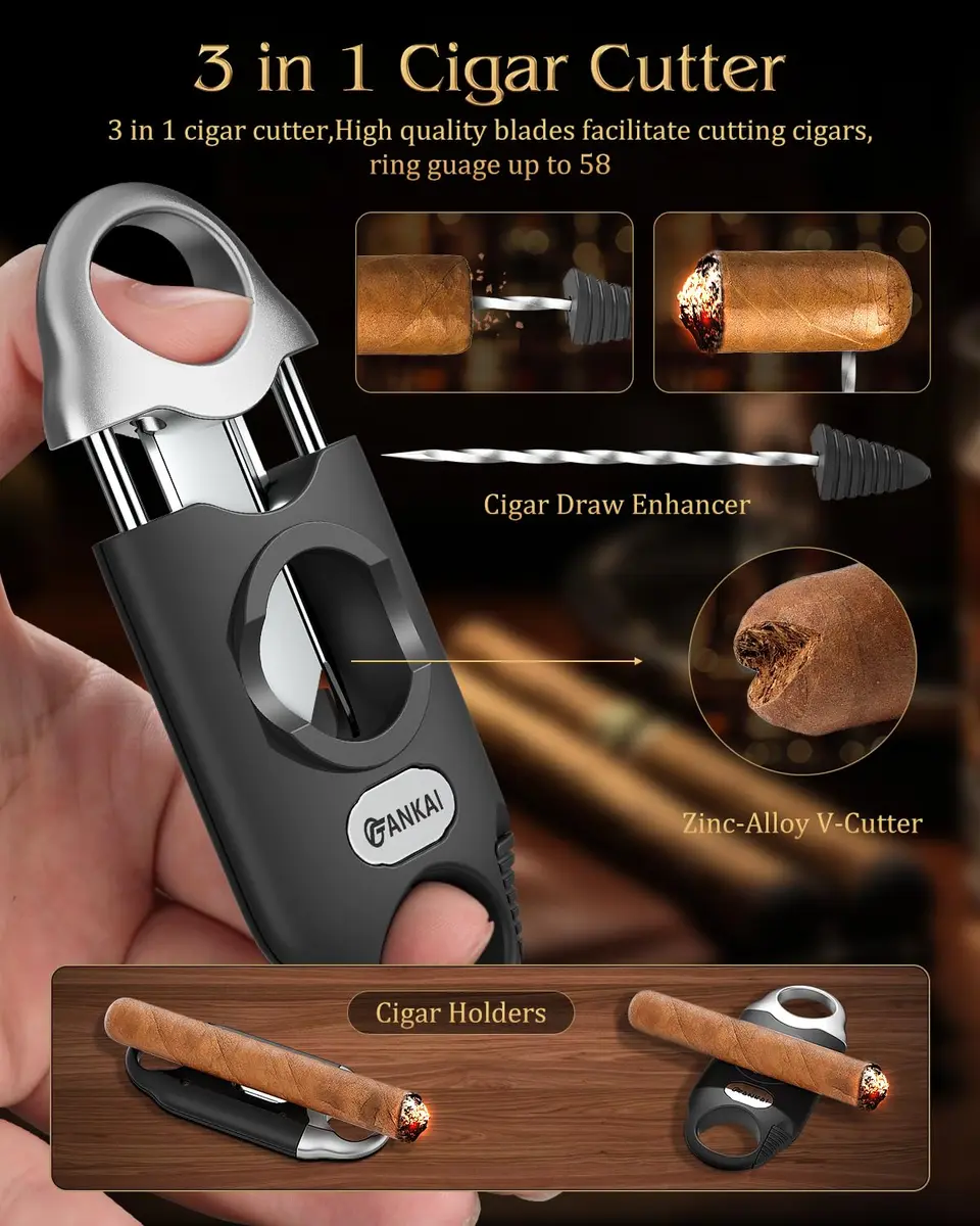 FANKAI Cigar Case with 3 in 1 V Cutter | Travel Humidor Box Cedar Wood Lined (70-120c) - view 4
