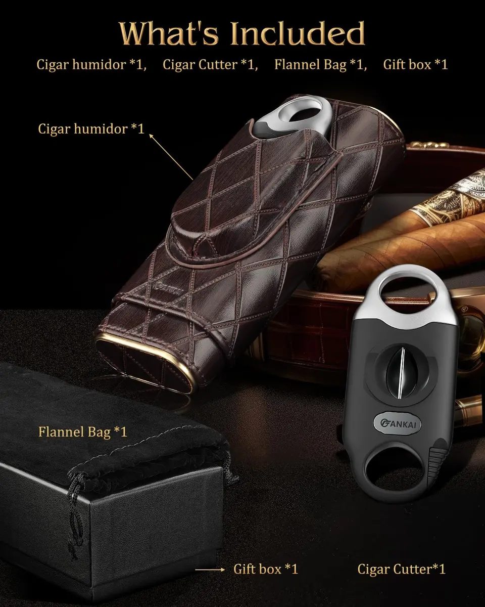 FANKAI Cigar Case with 3 in 1 V Cutter | Travel Humidor Box Cedar Wood Lined (70-120c) - view 5