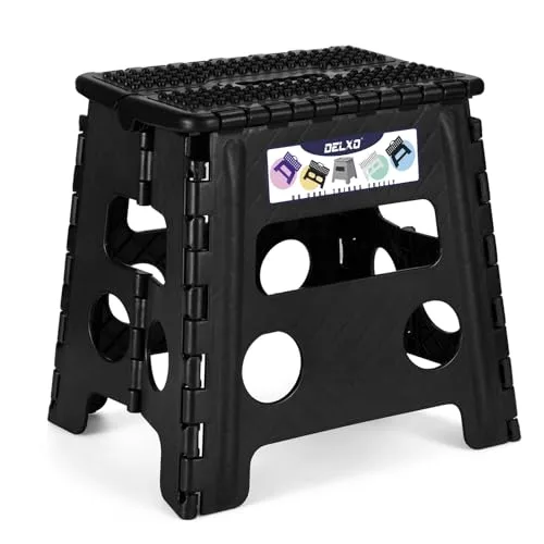 Delxo Folding Step Stool 17.5 Inch Black 1-Pack | Sturdy & Safe for Adults & Kids - main product image