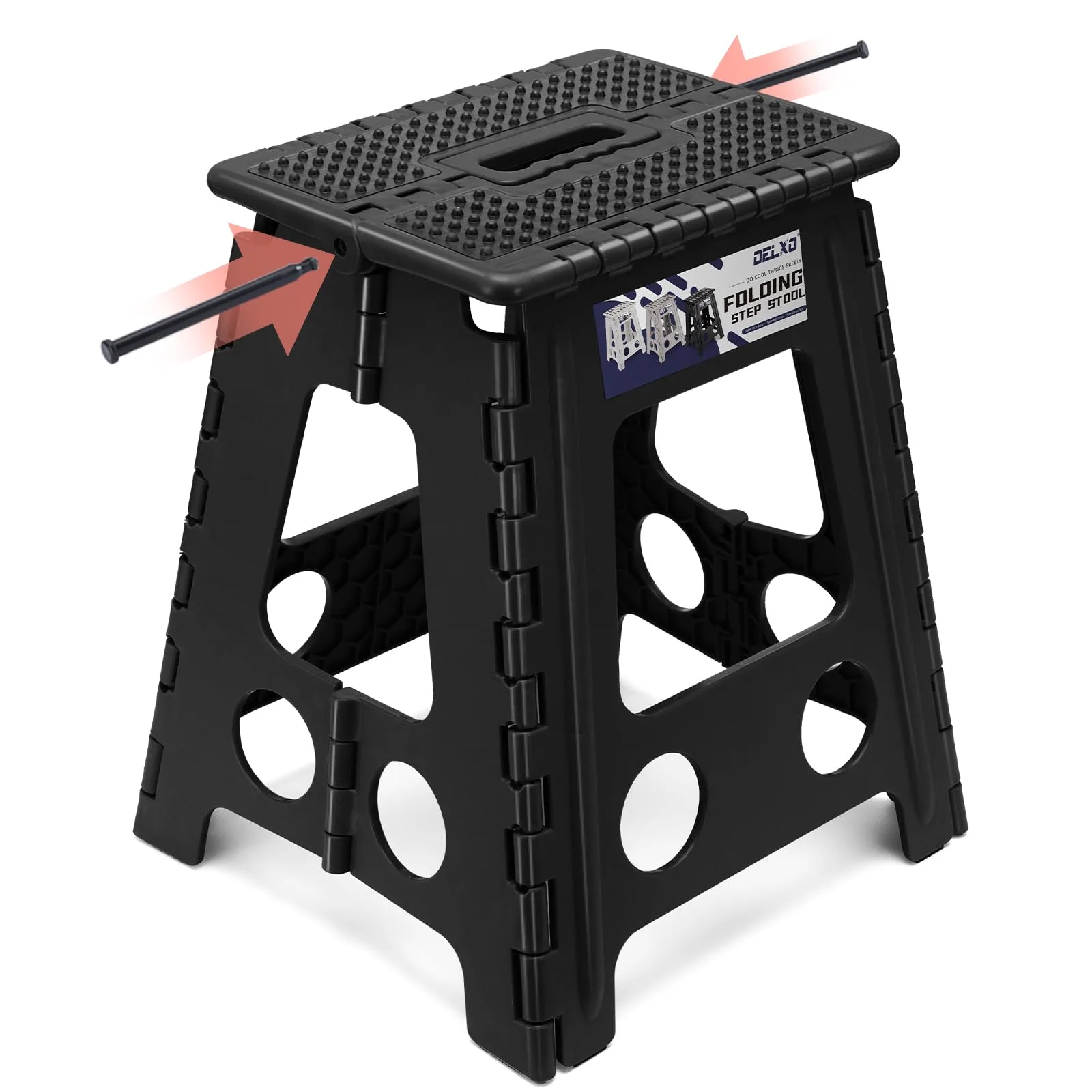 Delxo Folding Step Stool 16 Inch Black Dot Texture | Sturdy & Safe for Adults Up to 300 LBS - main product image