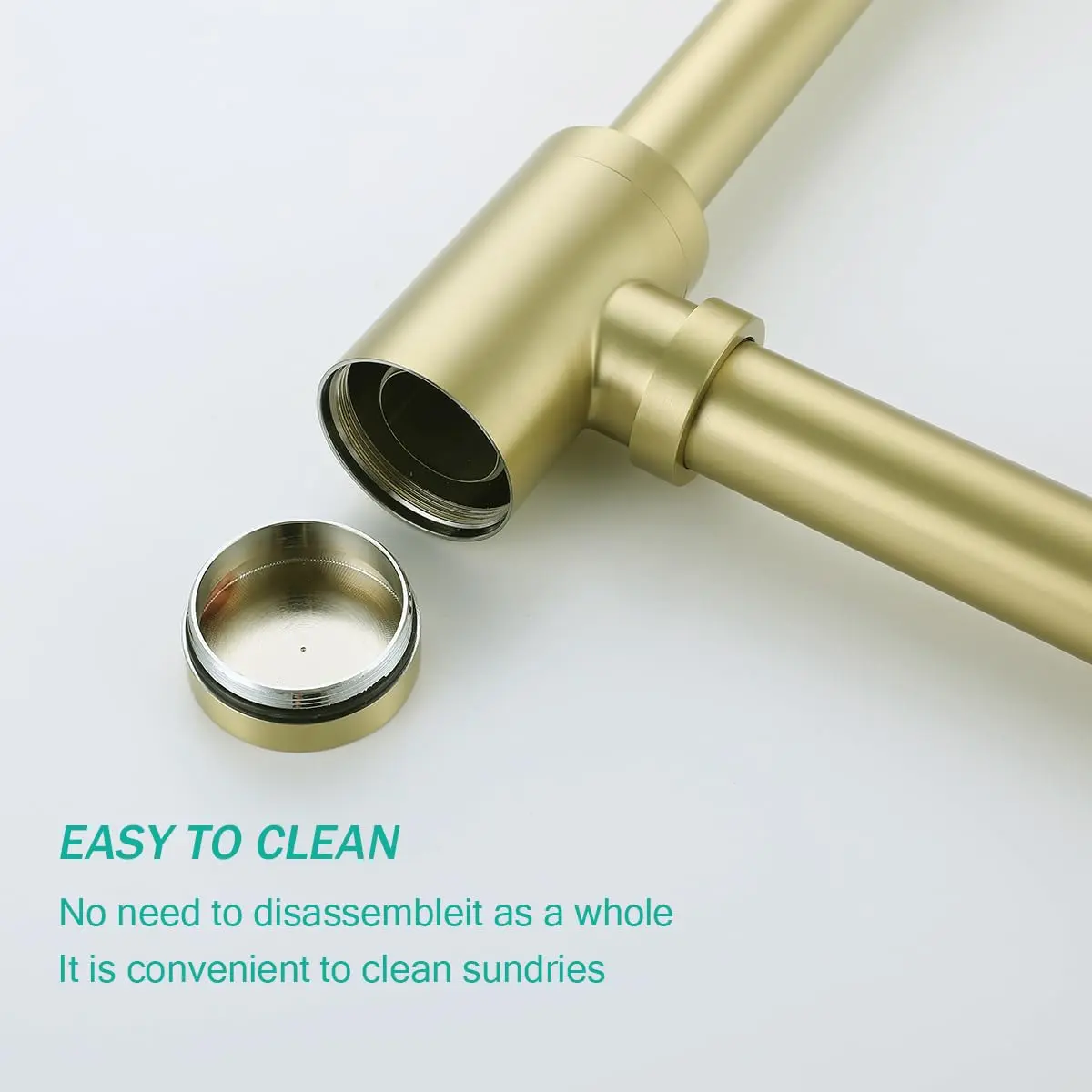 SEABEFORE Brass Round Bottle P-Trap with Pop Up Drain Stopper 1 1/4 | Adjustable, Brushed Gold, No Overflow - view 5