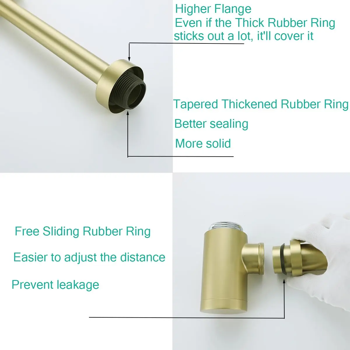 SEABEFORE Brass Round Bottle P-Trap with Pop Up Drain Stopper 1 1/4 | Adjustable, Brushed Gold, No Overflow - view 7