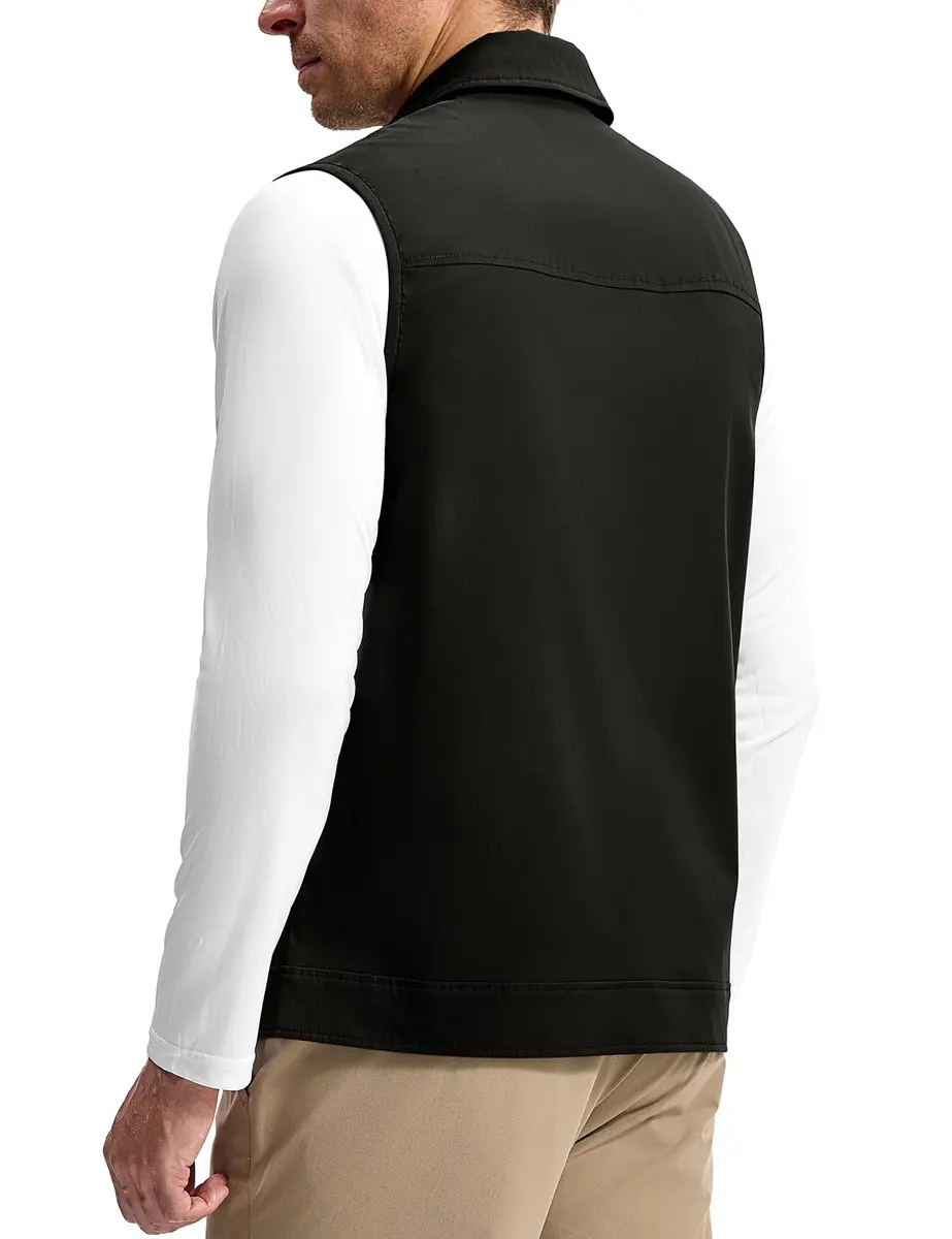 TBMPOY Men's Vest Casual Lightweight Thin Utility 3 Zip Pockets Stylish Sleeveless Jackets Summer Fall Golf Travel Business Outerwear Black S - view 6