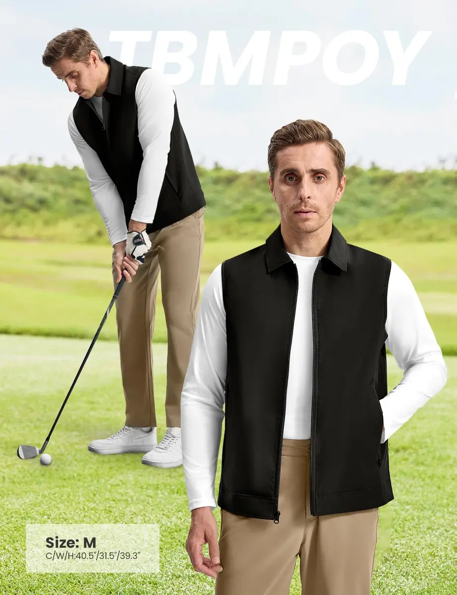 TBMPOY Men's Vest Casual Lightweight Thin Utility 3 Zip Pockets Stylish Sleeveless Jackets Summer Fall Golf Travel Business Outerwear Black S - view 3
