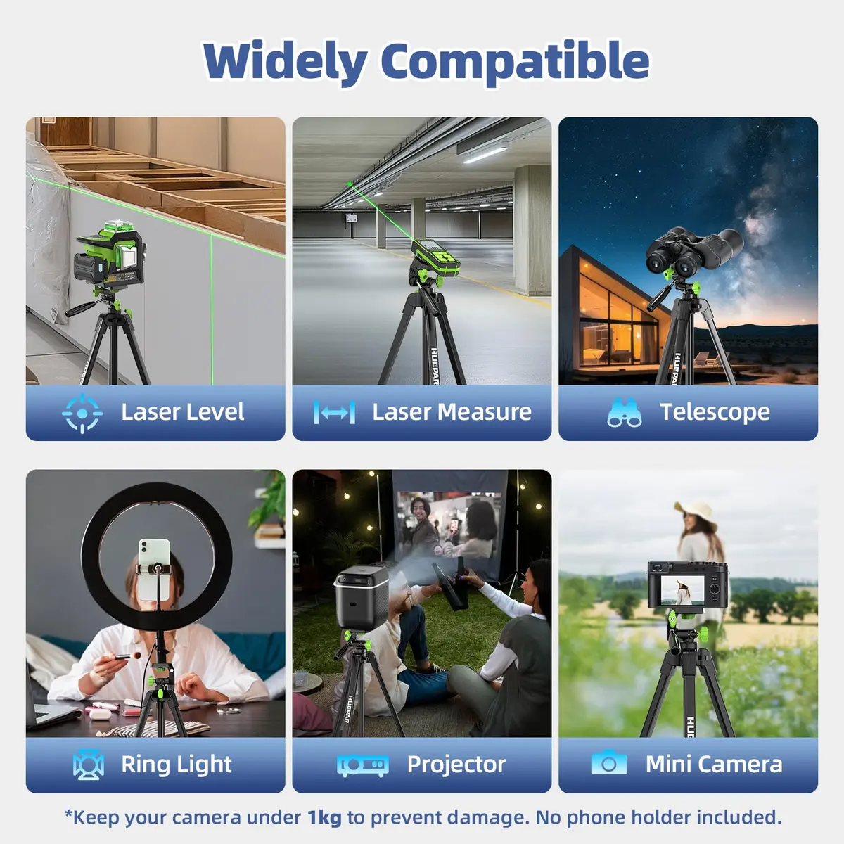 Huepar Laser Level Tripod 60-Inch | Adjustable Lightweight Camera Support for Indoors - view 6