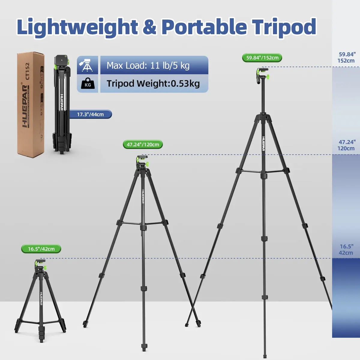 Huepar Laser Level Tripod 60-Inch | Adjustable Lightweight Camera Support for Indoors - view 2