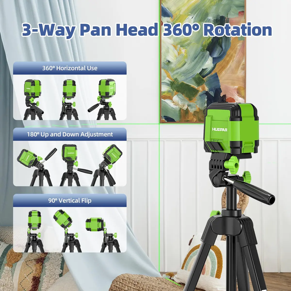 Huepar Laser Level Tripod 60-Inch | Adjustable Lightweight Camera Support for Indoors - view 3