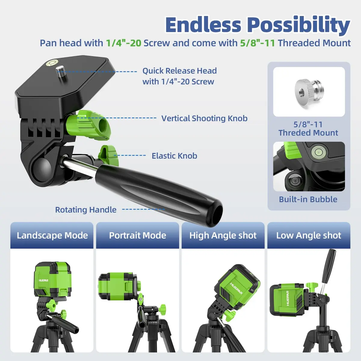 Huepar Laser Level Tripod 60-Inch | Adjustable Lightweight Camera Support for Indoors - view 4