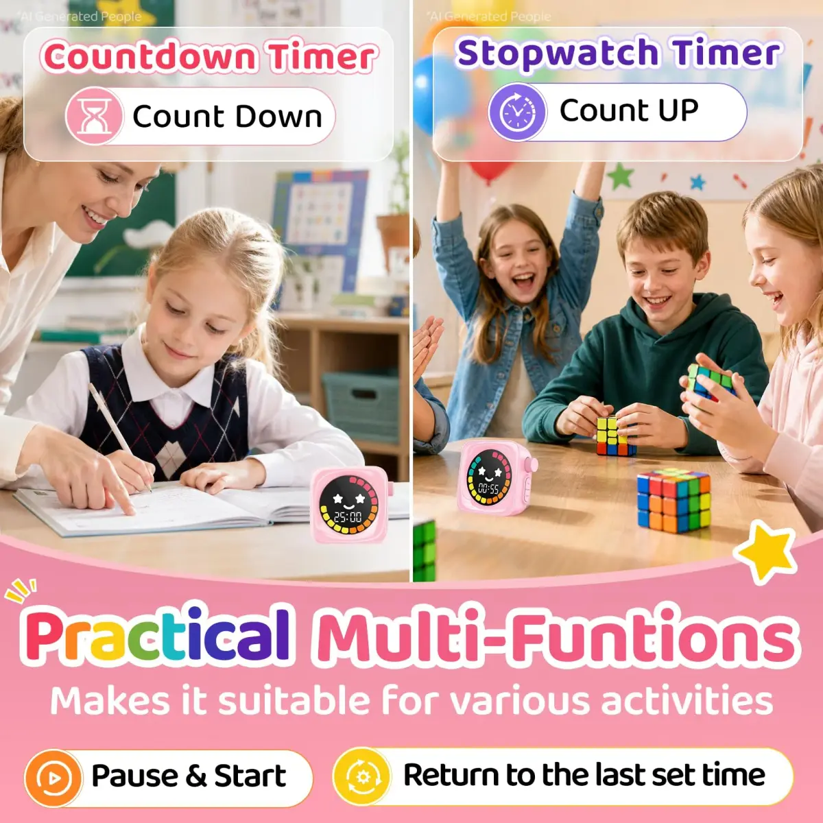 HAUKINIX Visual Countdown Timer for Kids, 99 Min Digital Classroom Timer with Colorful Display | ADHD Autism Study Time Management Tool - view 6