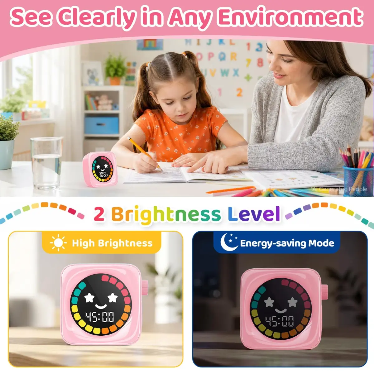 HAUKINIX Visual Countdown Timer for Kids, 99 Min Digital Classroom Timer with Colorful Display | ADHD Autism Study Time Management Tool - view 7