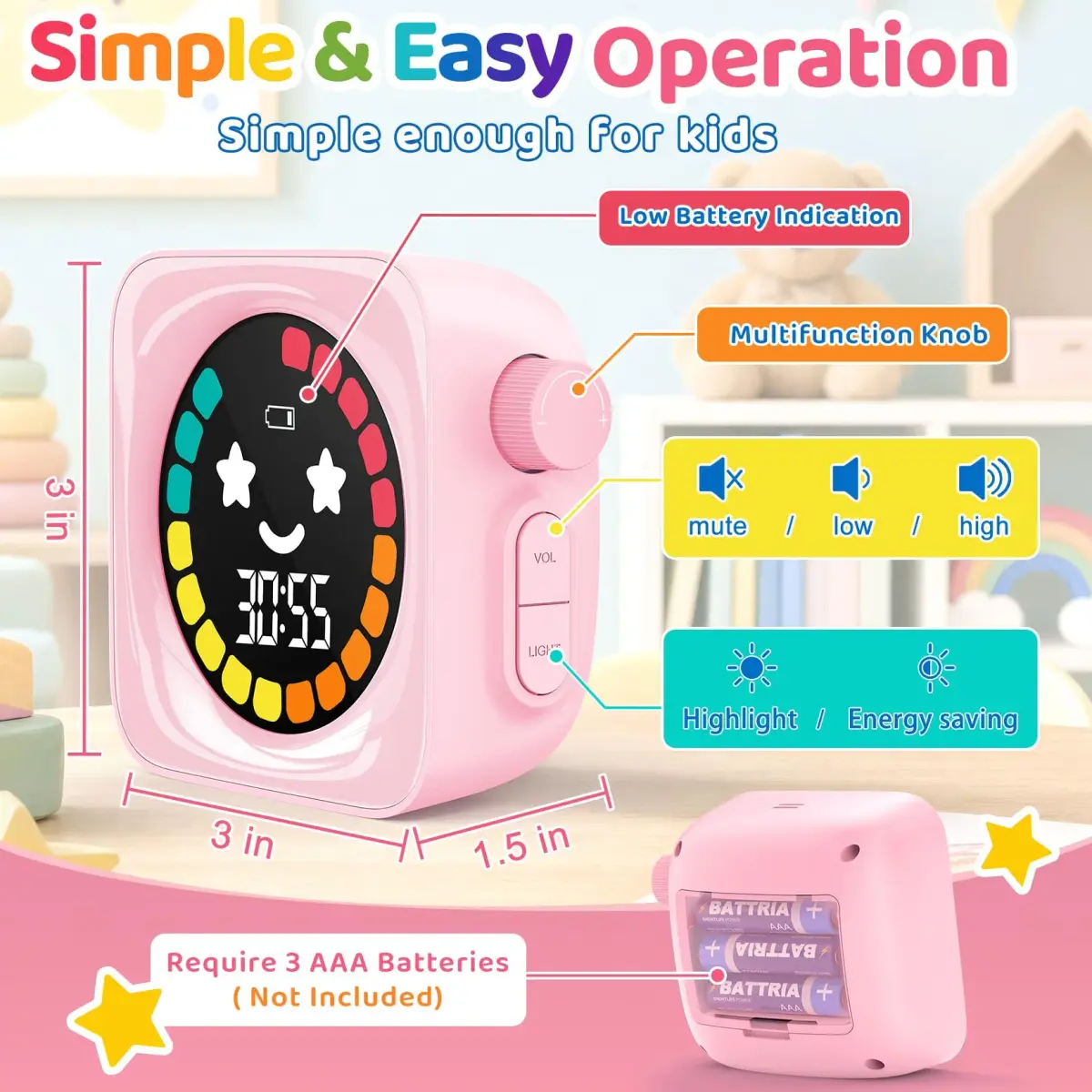 HAUKINIX Visual Countdown Timer for Kids, 99 Min Digital Classroom Timer with Colorful Display | ADHD Autism Study Time Management Tool - view 2