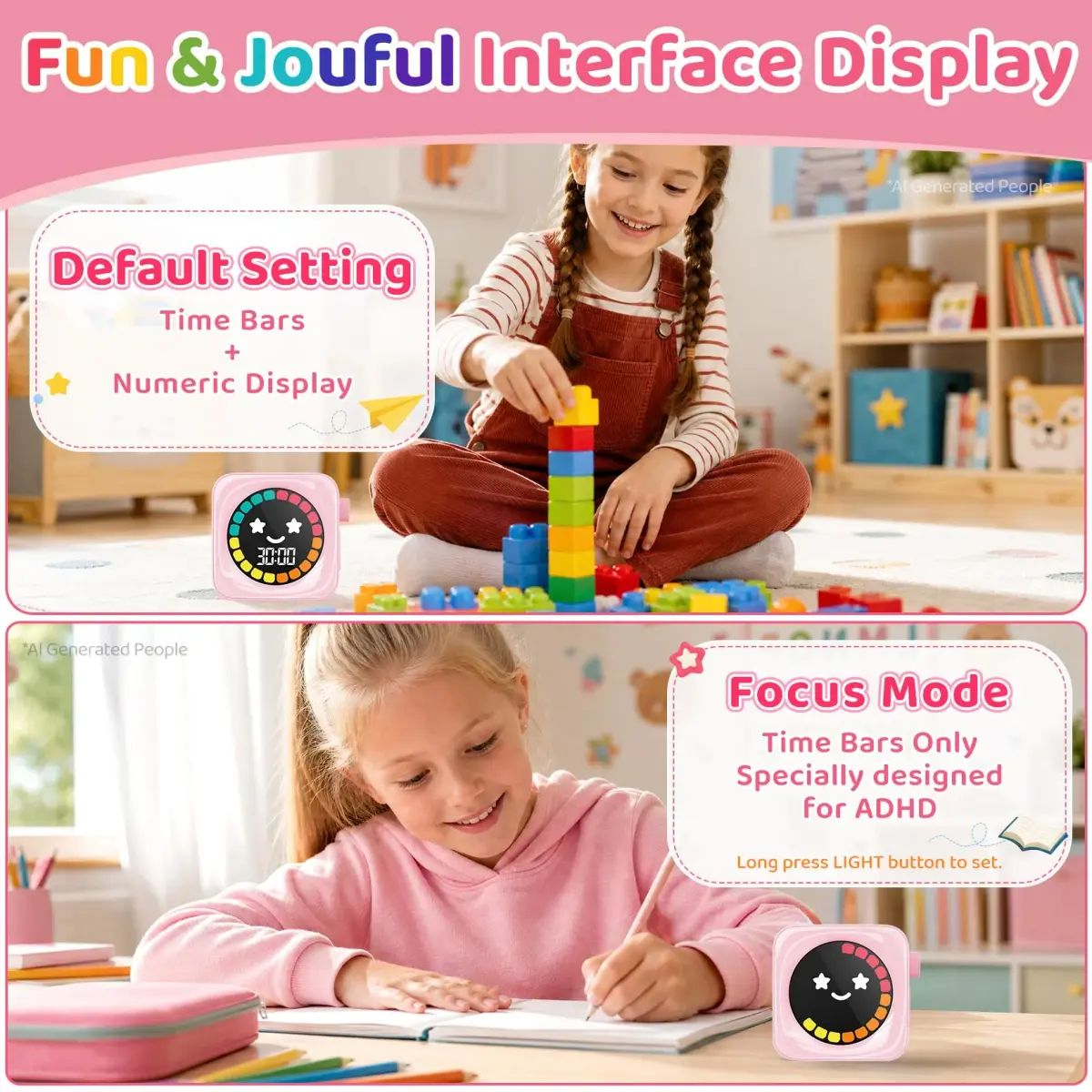 HAUKINIX Visual Countdown Timer for Kids, 99 Min Digital Classroom Timer with Colorful Display | ADHD Autism Study Time Management Tool - view 4