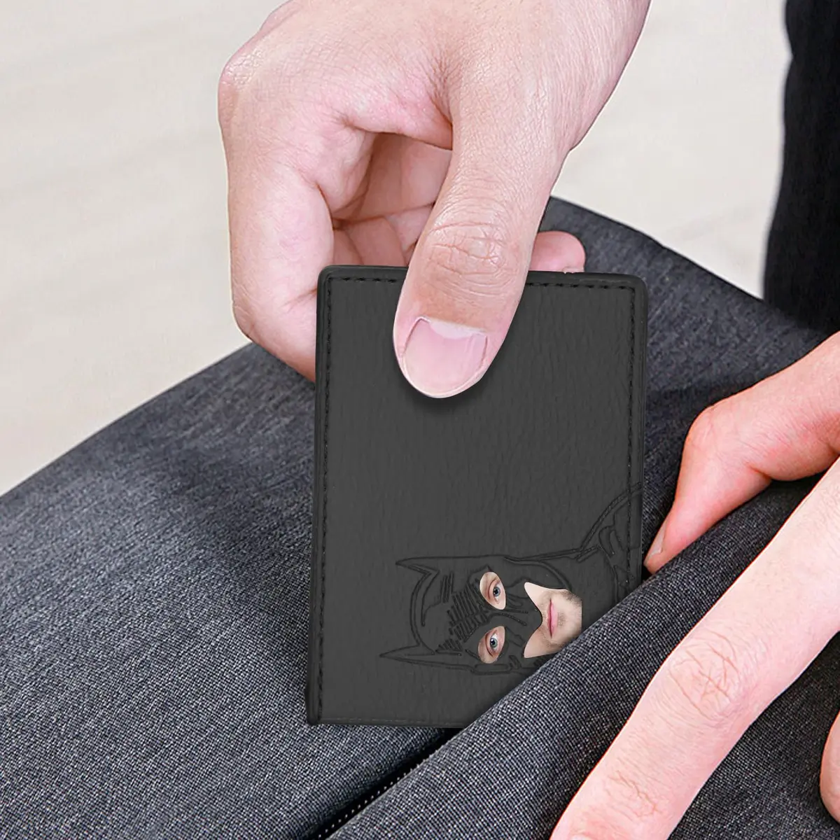 Harrier Baby Minimalist ID Holder Black Leather-Style Card Sleeve with Dual ID Window Design | Slim Front Pocket ID Wallet Unisex - view 6