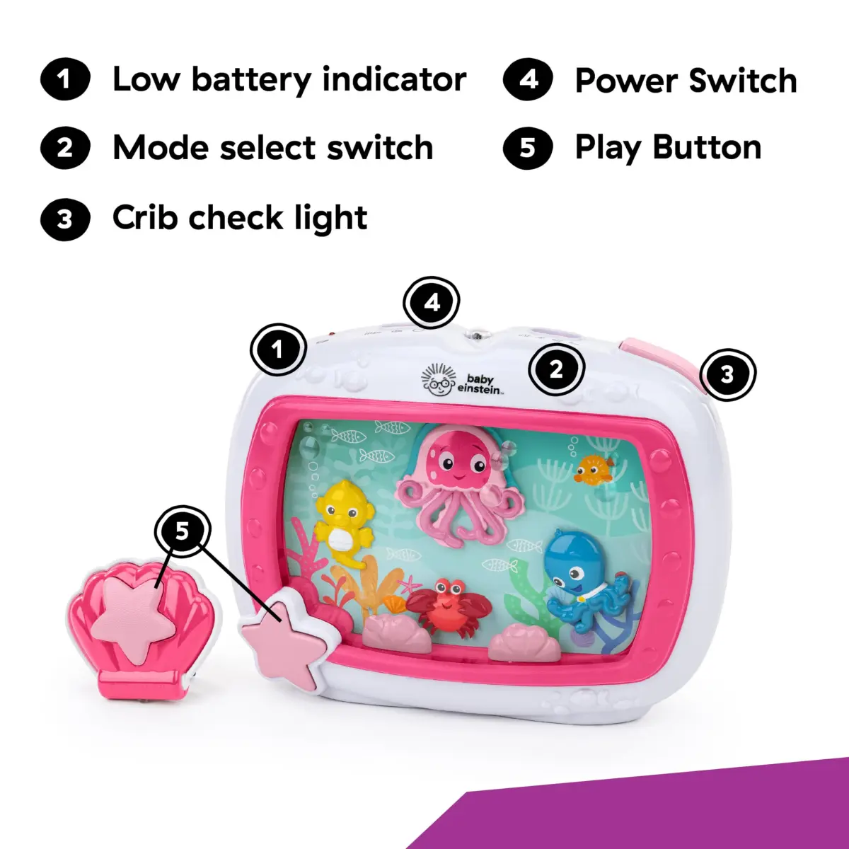 Baby Einstein Sea Dreams Soother Musical Crib Toy and Sound Machine, Pink, 25+ Min Melodies | Ages 0 Months+ - view 3