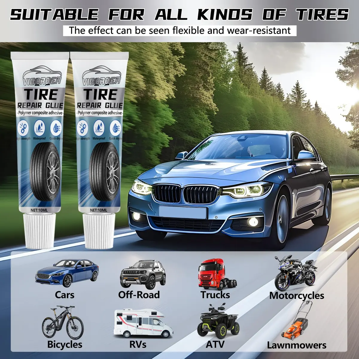 Vigorder Tire Repair Glue 20ML | Rubber Cement for Car & Bike Sidewall Fixes - view 7