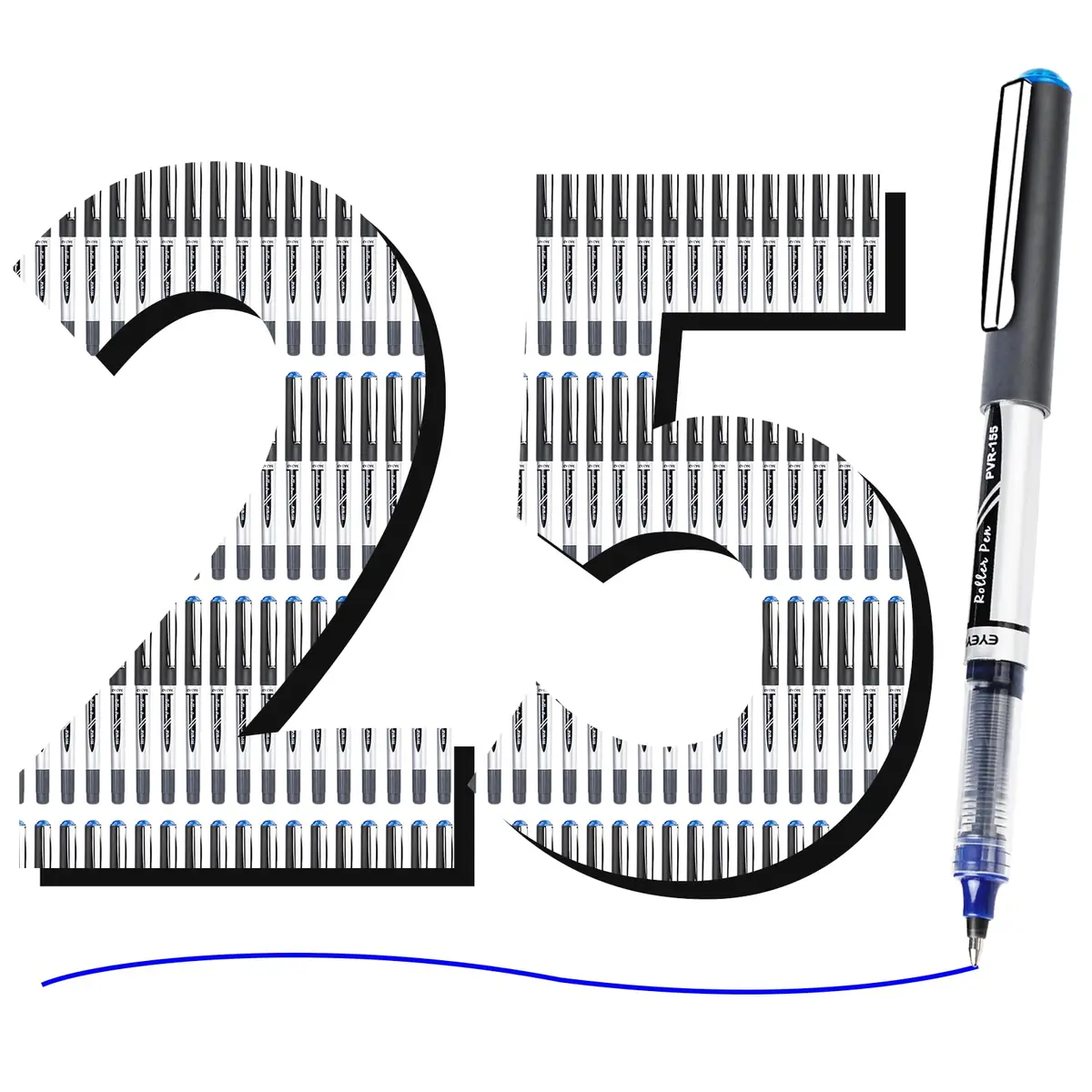 EYEYE 25 Pack 0.7mm Blue Liquid Ink Rollerball Pens | Quick Dry, Smooth Writing for Journaling & Office - view 2