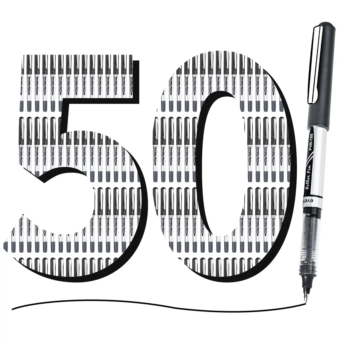 EYEYE 50 Pack 0.7mm Black Liquid Ink Rollerball Pens | Quick Dry, Smooth Writing for Journaling & Office - main product image