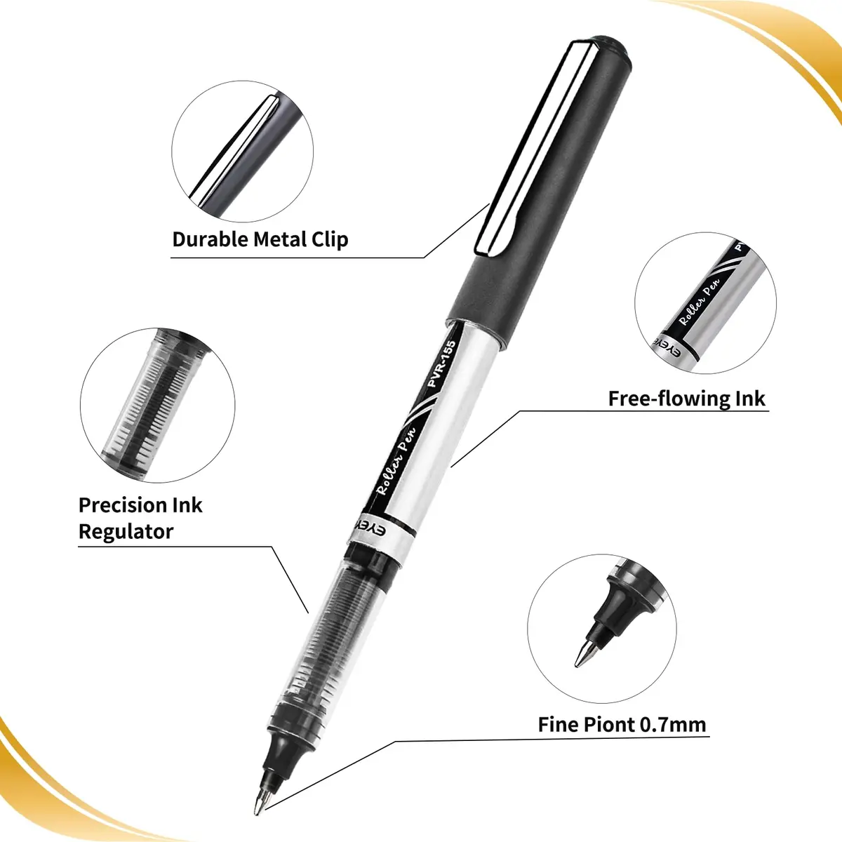 EYEYE 50 Pack 0.7mm Black Liquid Ink Rollerball Pens | Quick Dry, Smooth Writing for Journaling & Office - view 5