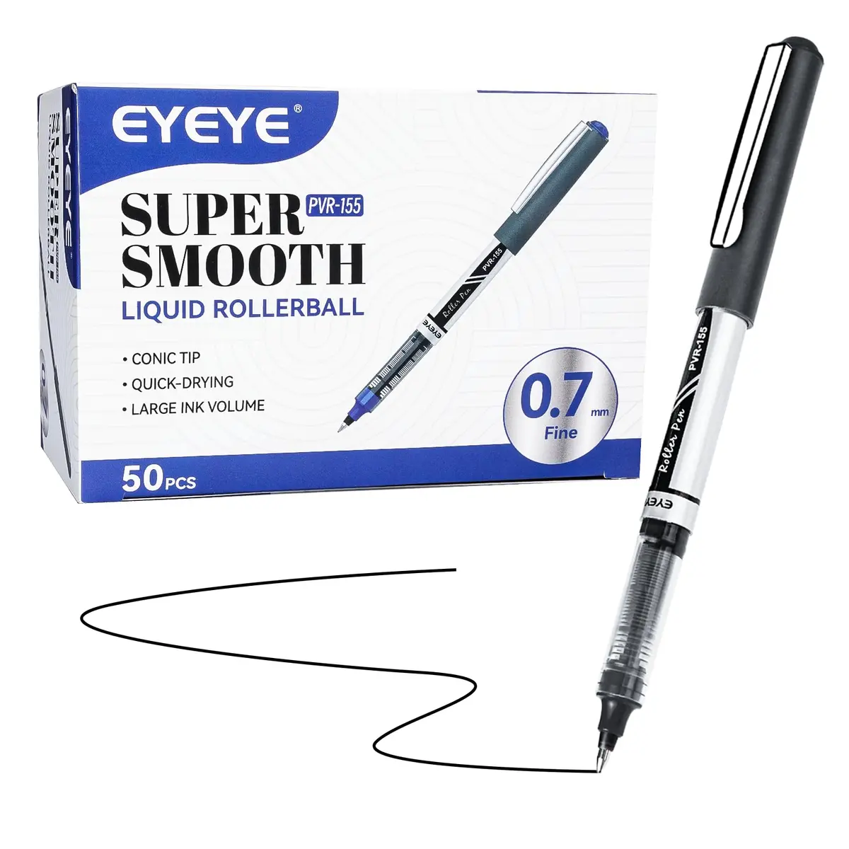 EYEYE 50 Pack 0.7mm Black Liquid Ink Rollerball Pens | Quick Dry, Smooth Writing for Journaling & Office - view 2
