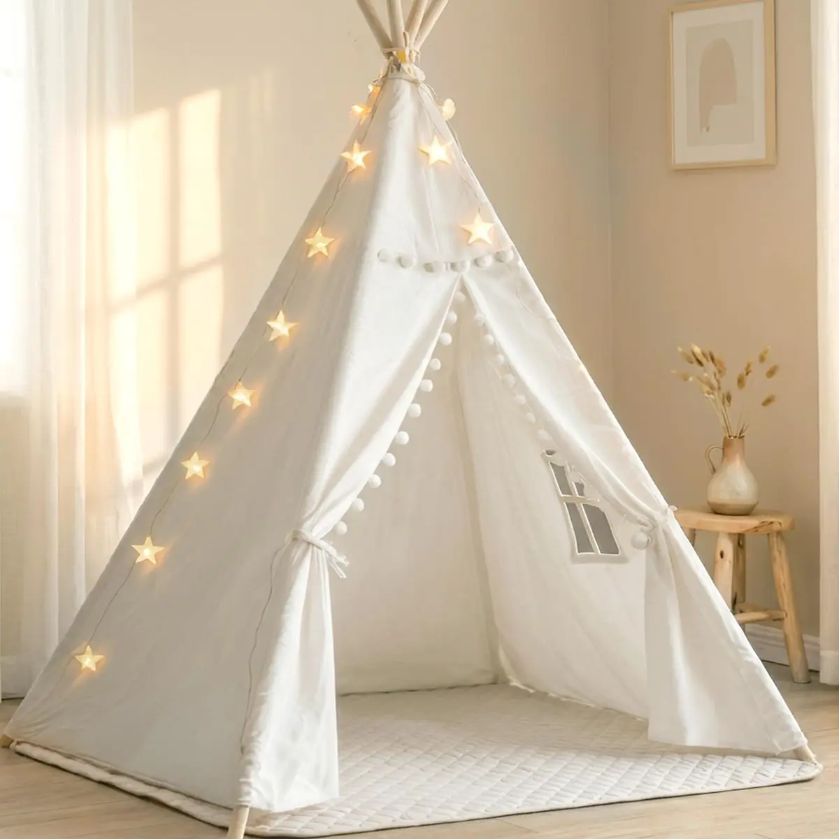 little dove Kids Teepee Tent with Star Lights, Mat & Carry Bag | Magical Indoor & Outdoor Play Space for Kids 3+ - main product image