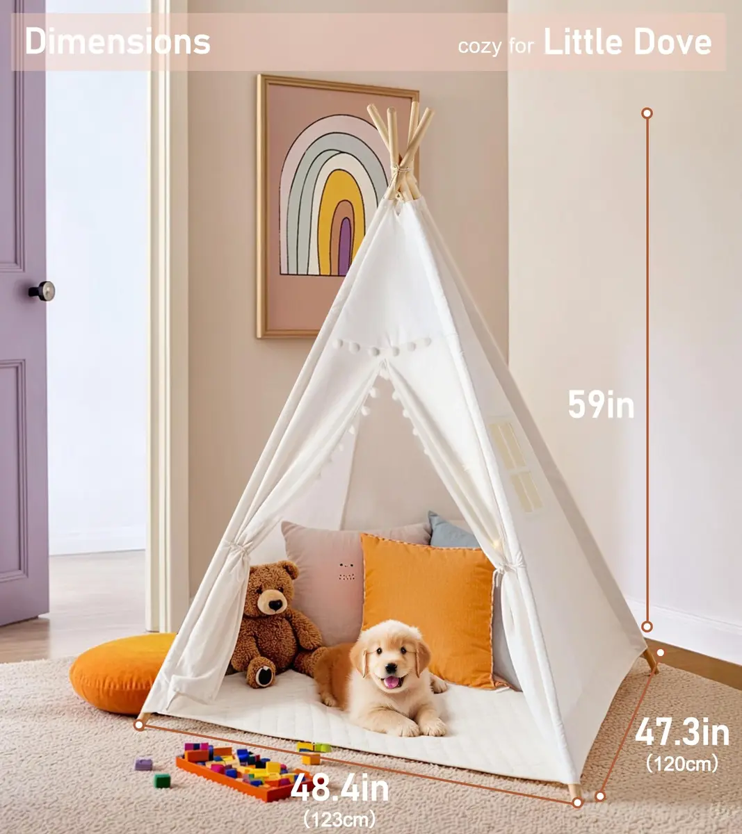 little dove Kids Teepee Tent with Star Lights, Mat & Carry Bag | Magical Indoor & Outdoor Play Space for Kids 3+ - view 8