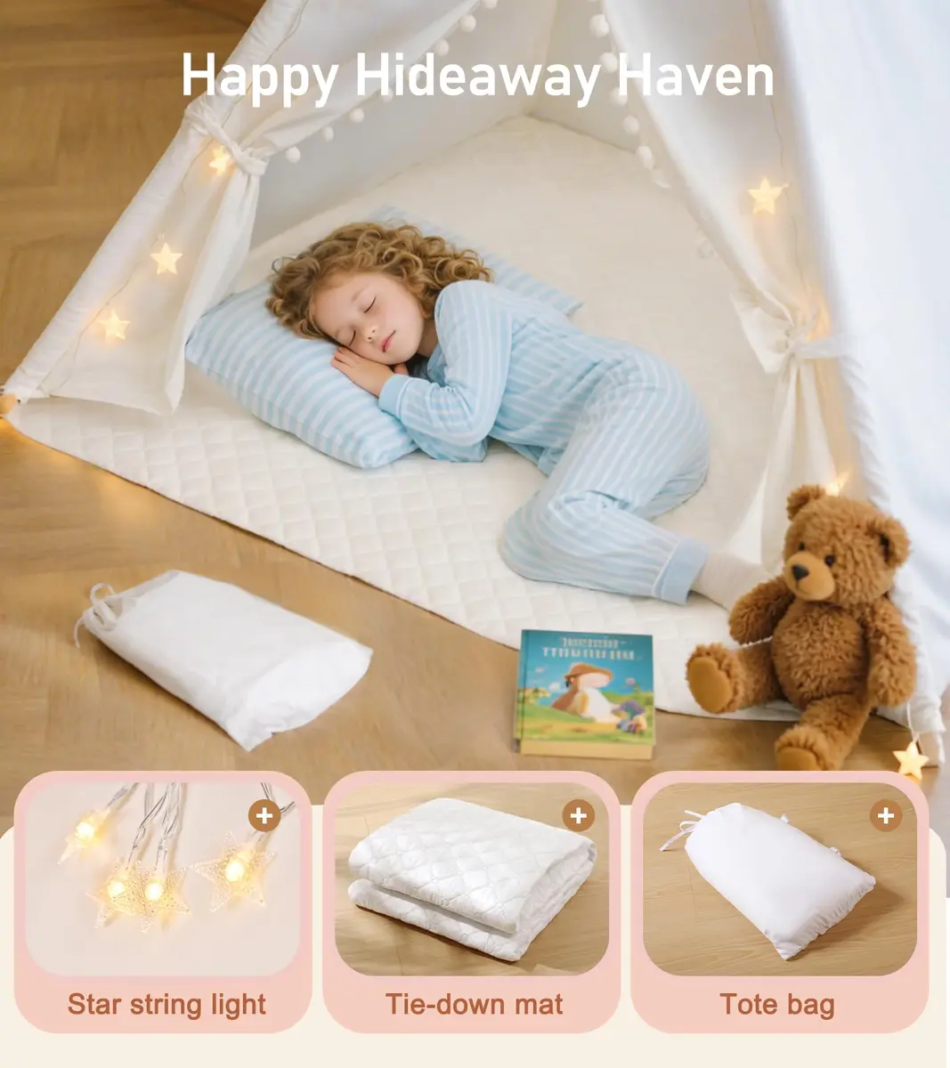 little dove Kids Teepee Tent with Star Lights, Mat & Carry Bag | Magical Indoor & Outdoor Play Space for Kids 3+ - view 3