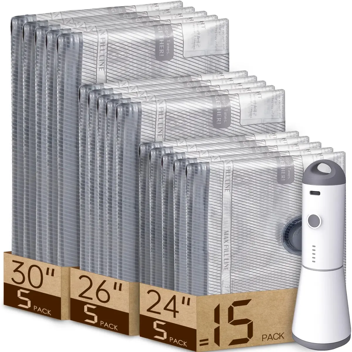 Vacbird Travel Vacuum Bags with Rechargeable Pump & 15 Bags | 15 Combo Travel Size - main product image