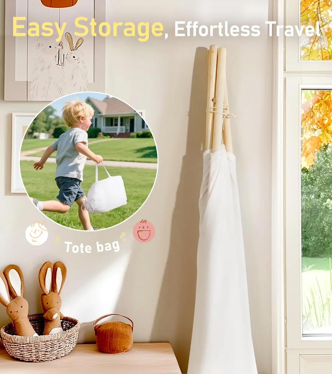 little dove Kids Teepee Tent with Star Lights, Mat & Carry Bag | Cozy Indoor & Outdoor Playhouse for Ages 3+ - view 6