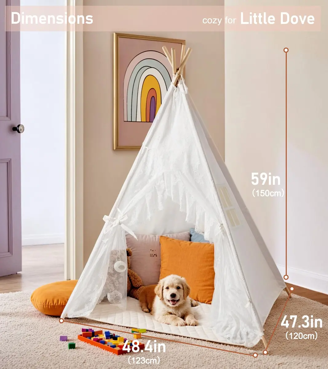 little dove Kids Teepee Tent with Star Lights, Mat & Carry Bag | Cozy Indoor & Outdoor Playhouse for Ages 3+ - view 7