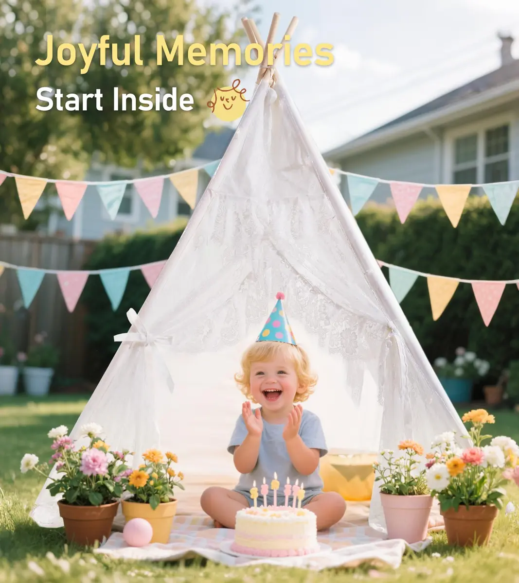 little dove Kids Teepee Tent with Star Lights, Mat & Carry Bag | Cozy Indoor & Outdoor Playhouse for Ages 3+ - view 8