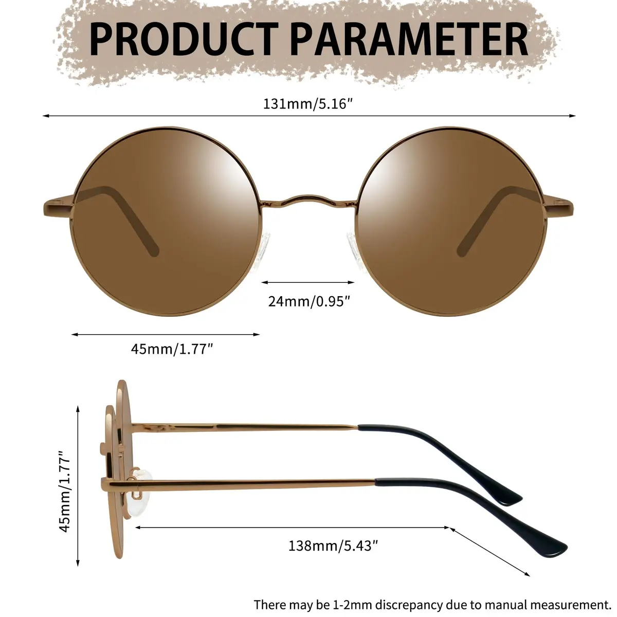 Joopin Small Round Brown Sunglasses UV400 Polarized Spring Hinges | Vintage & Stylish (70-120 chars) - view 5