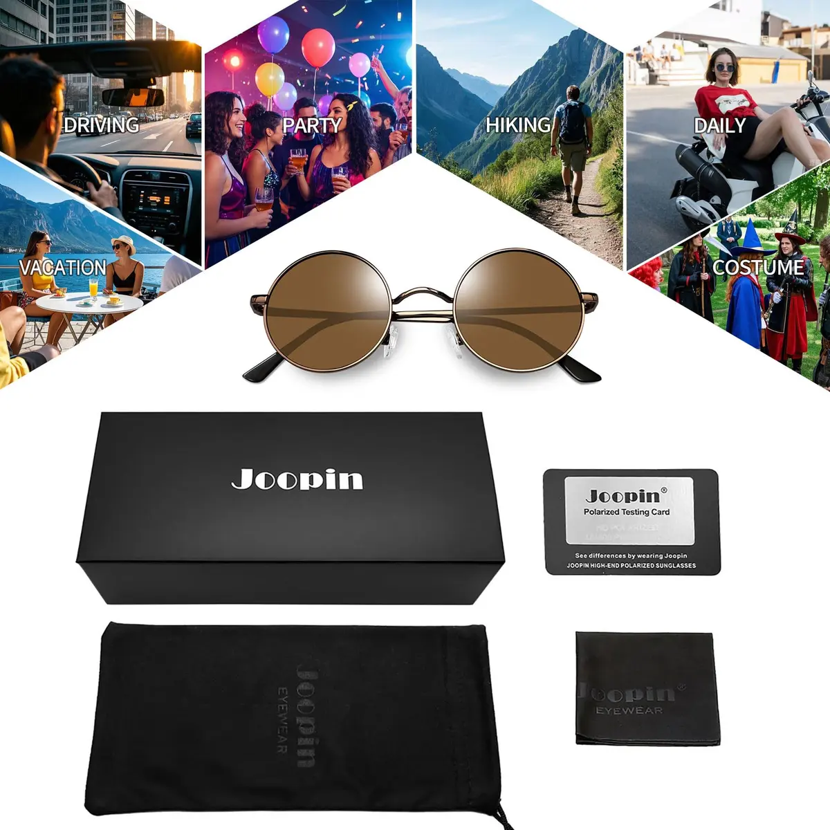 Joopin Small Round Brown Sunglasses UV400 Polarized Spring Hinges | Vintage & Stylish (70-120 chars) - view 6