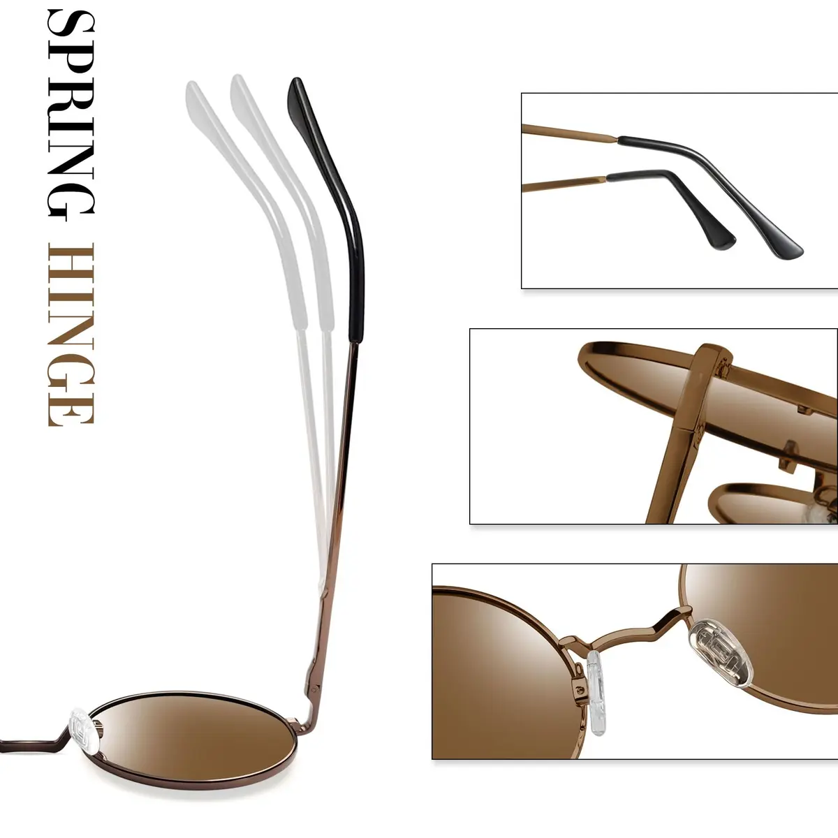 Joopin Small Round Brown Sunglasses UV400 Polarized Spring Hinges | Vintage & Stylish (70-120 chars) - view 4