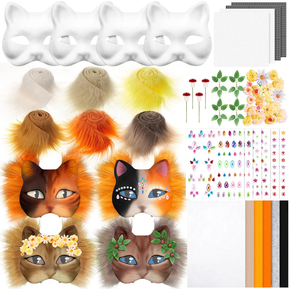 Seenelling 31 Pcs DIY Therian Mask Kit, Blank Cat Mask, Orange | Creative Costume Mask Set for Cosplay & Parties - main product image