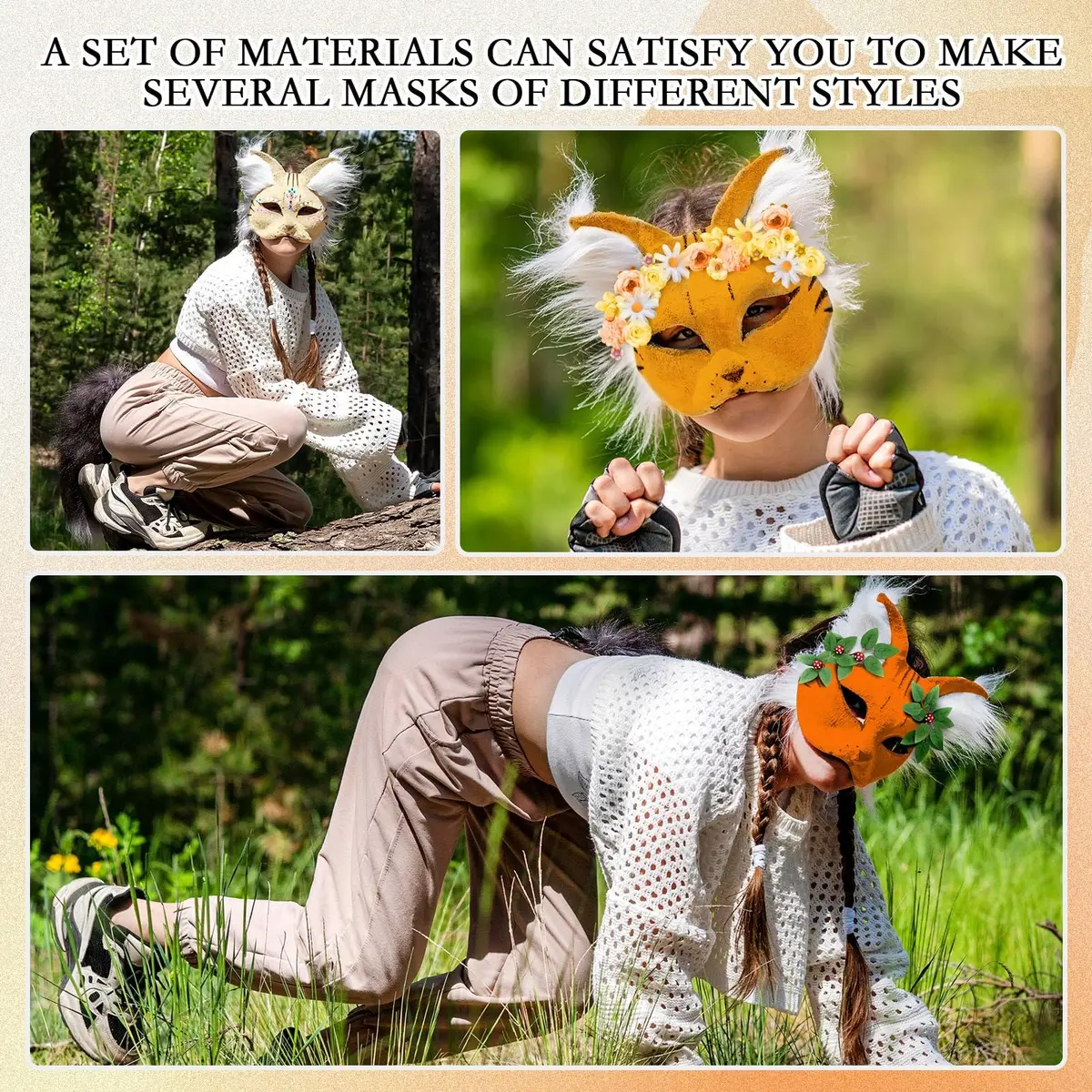 Seenelling 31 Pcs DIY Therian Mask Kit, Blank Cat Mask, Orange | Creative Costume Mask Set for Cosplay & Parties - view 5