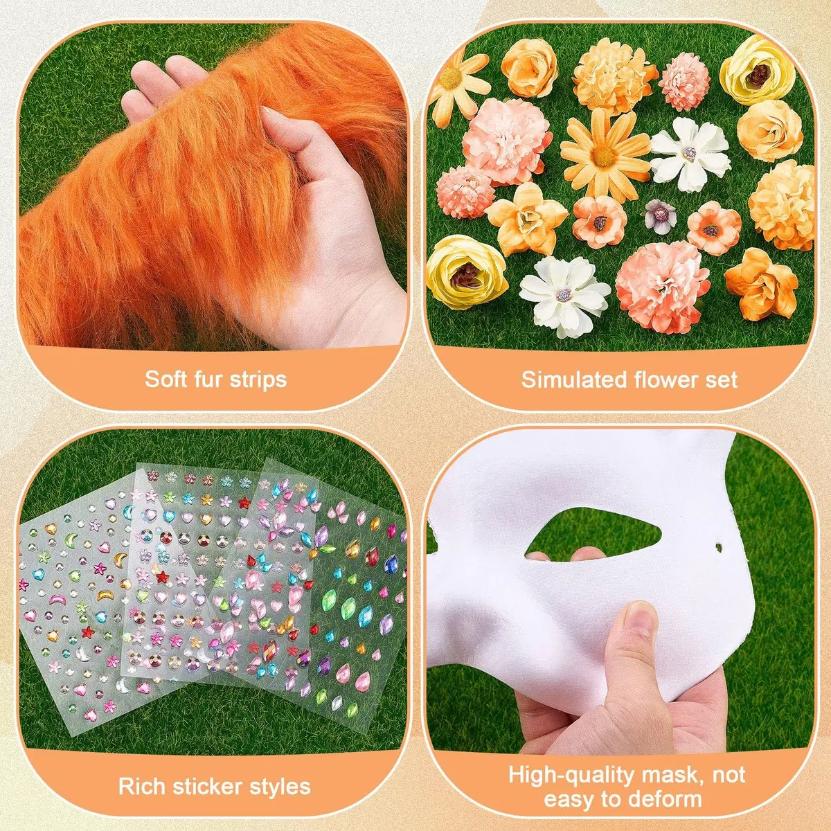 Seenelling 31 Pcs DIY Therian Mask Kit, Blank Cat Mask, Orange | Creative Costume Mask Set for Cosplay & Parties - view 6