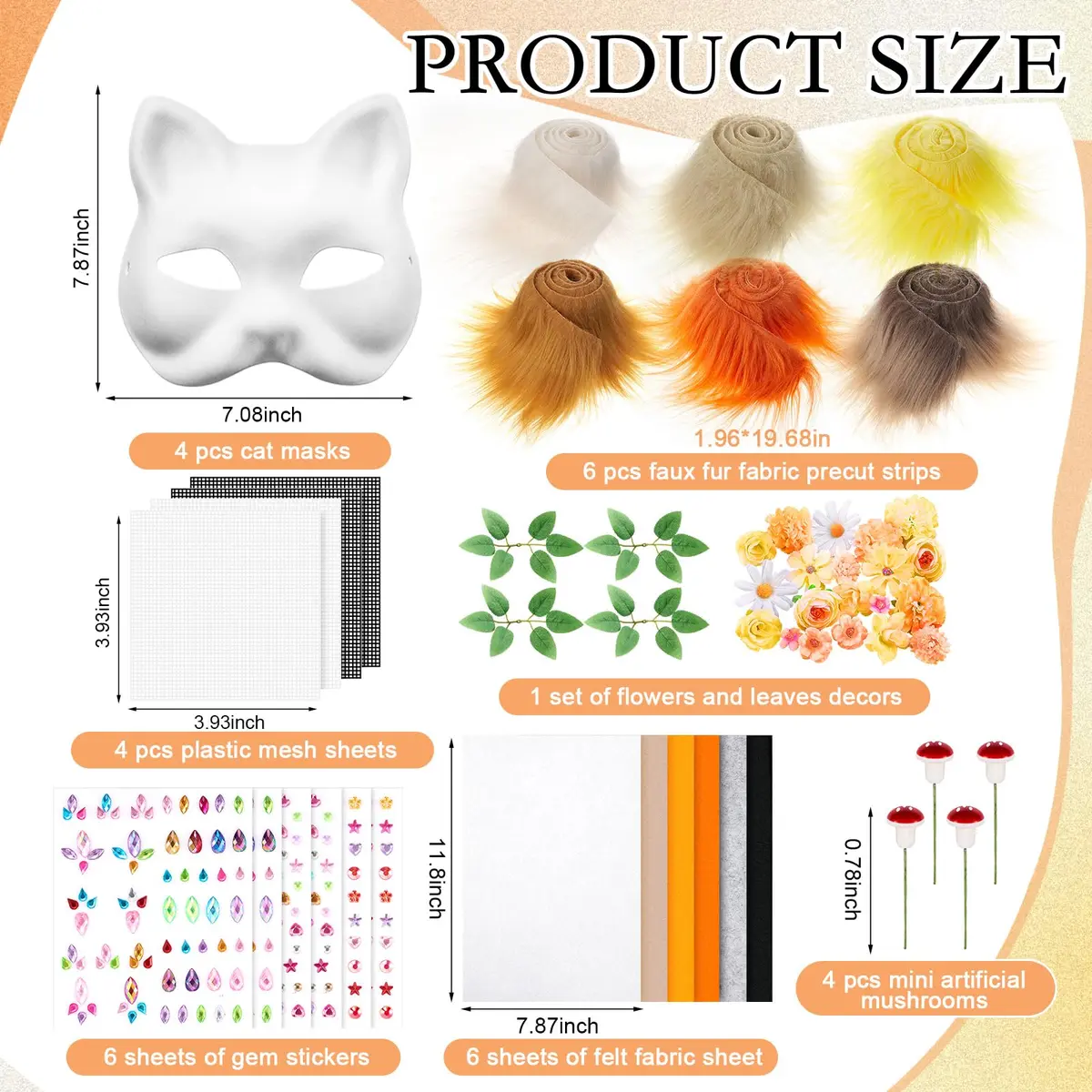 Seenelling 31 Pcs DIY Therian Mask Kit, Blank Cat Mask, Orange | Creative Costume Mask Set for Cosplay & Parties - view 2