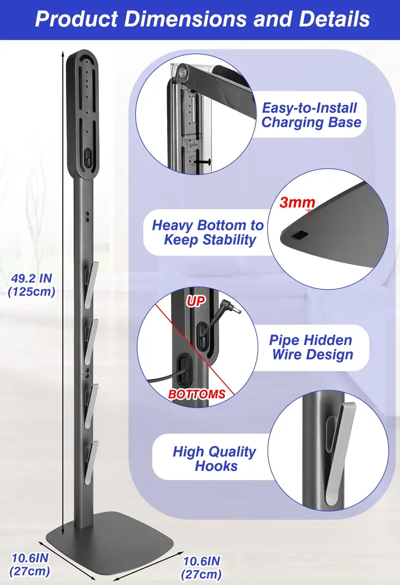 Haturi Metal Vacuum Stand for Dyson Cordless Vacuums | 49.2 inch Height, Dark Gray - view 7