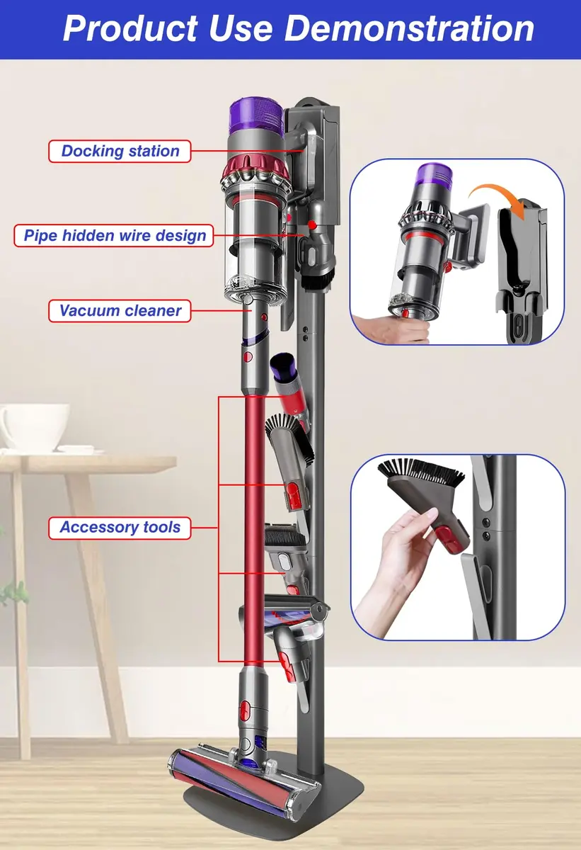 Haturi Metal Vacuum Stand for Dyson Cordless Vacuums | 49.2 inch Height, Dark Gray - view 3