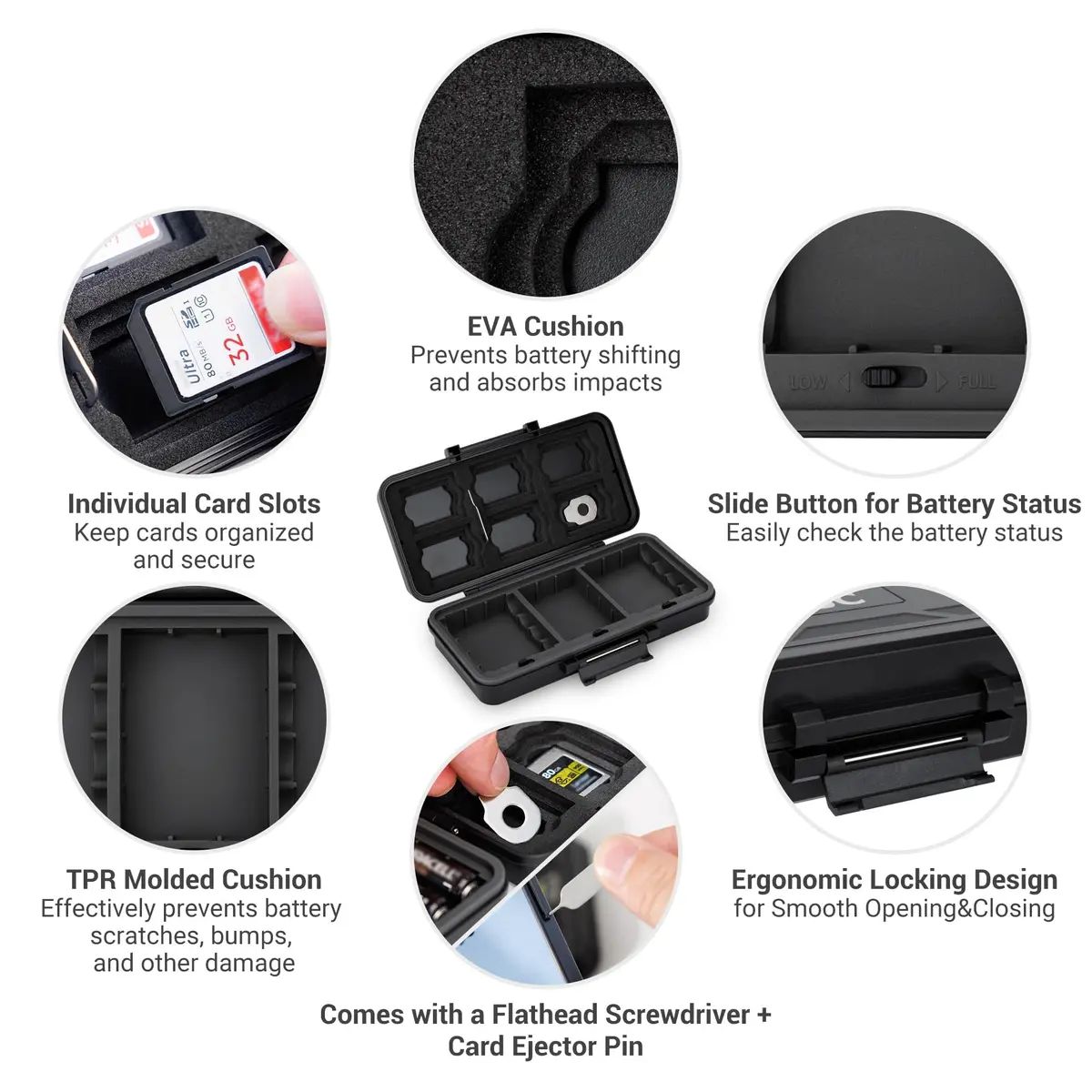 JJC Multi-Function Camera Battery & Memory Card Case for Canon LP-E6 Sony NP-FZ100, Water-Resistant & Shockproof (Water-Resistant & Shockproof Case for SD CFexpress Type A B XQD Cards, AA Batteries | Compact & Durable) - view 4