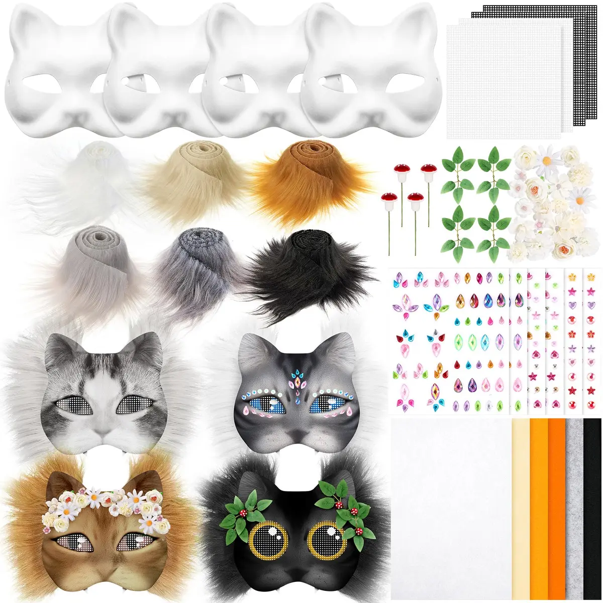 Seenelling 31 Pcs DIY Therian Mask Kit, Blank Cat Mask, Cream | Unisex Adult Costume Mask - main product image