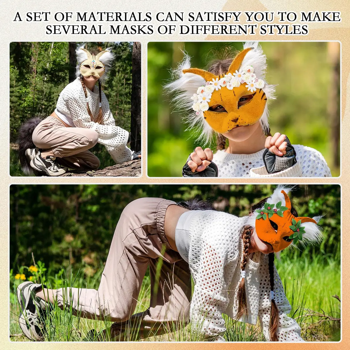 Seenelling 31 Pcs DIY Therian Mask Kit, Blank Cat Mask, Cream | Unisex Adult Costume Mask - view 6