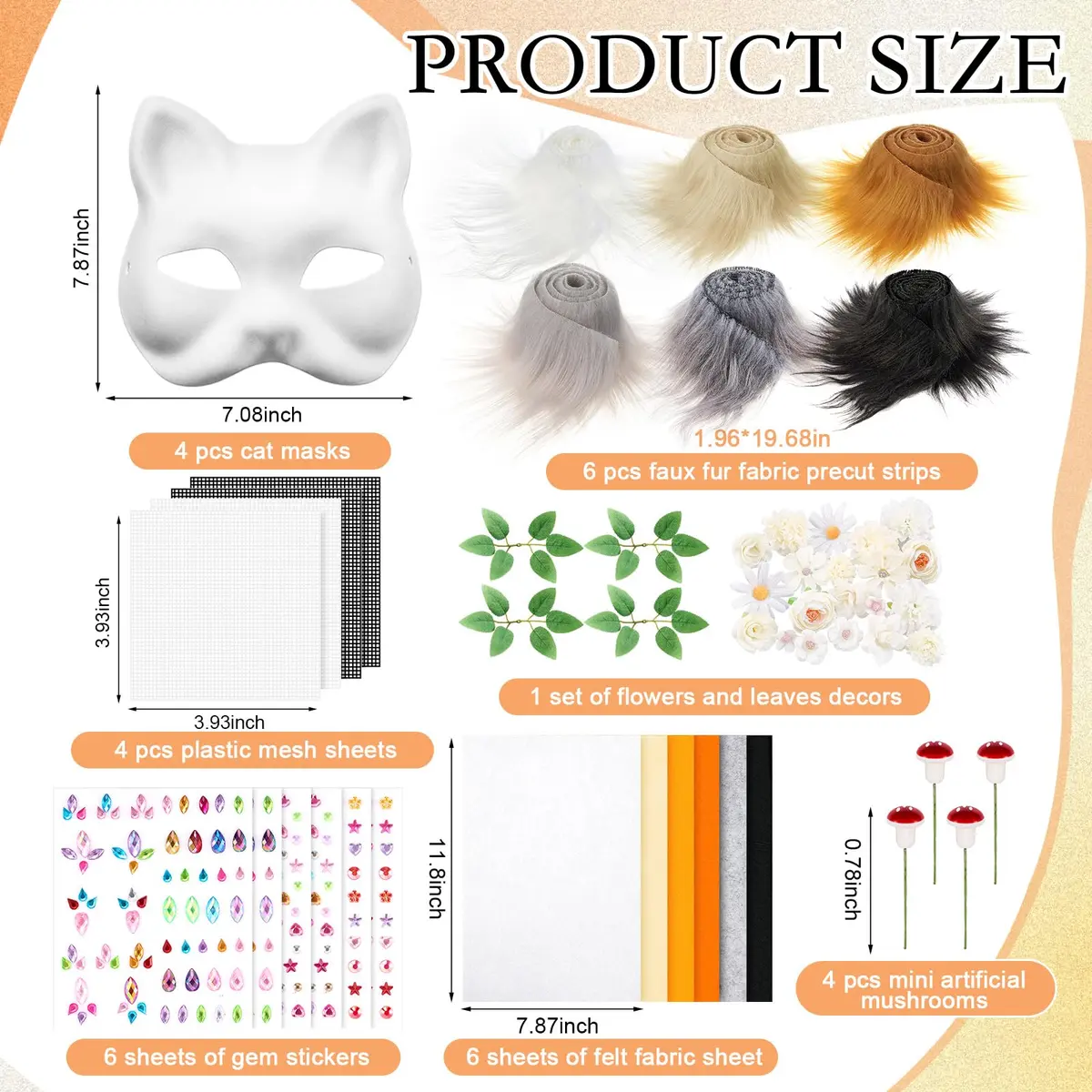 Seenelling 31 Pcs DIY Therian Mask Kit, Blank Cat Mask, Cream | Unisex Adult Costume Mask - view 2