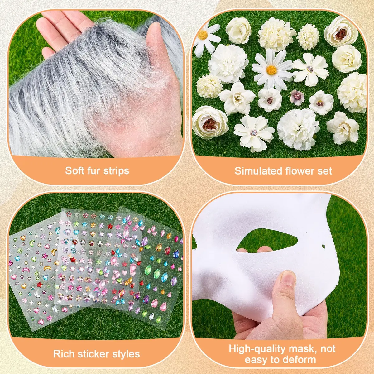 Seenelling 31 Pcs DIY Therian Mask Kit, Blank Cat Mask, Cream | Unisex Adult Costume Mask - view 4