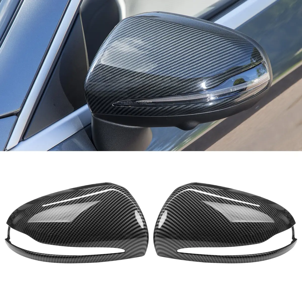Jaronx Carbon Fiber Pattern Mirror Covers for Mercedes C E S GLC Class (2-Pack) - main product image