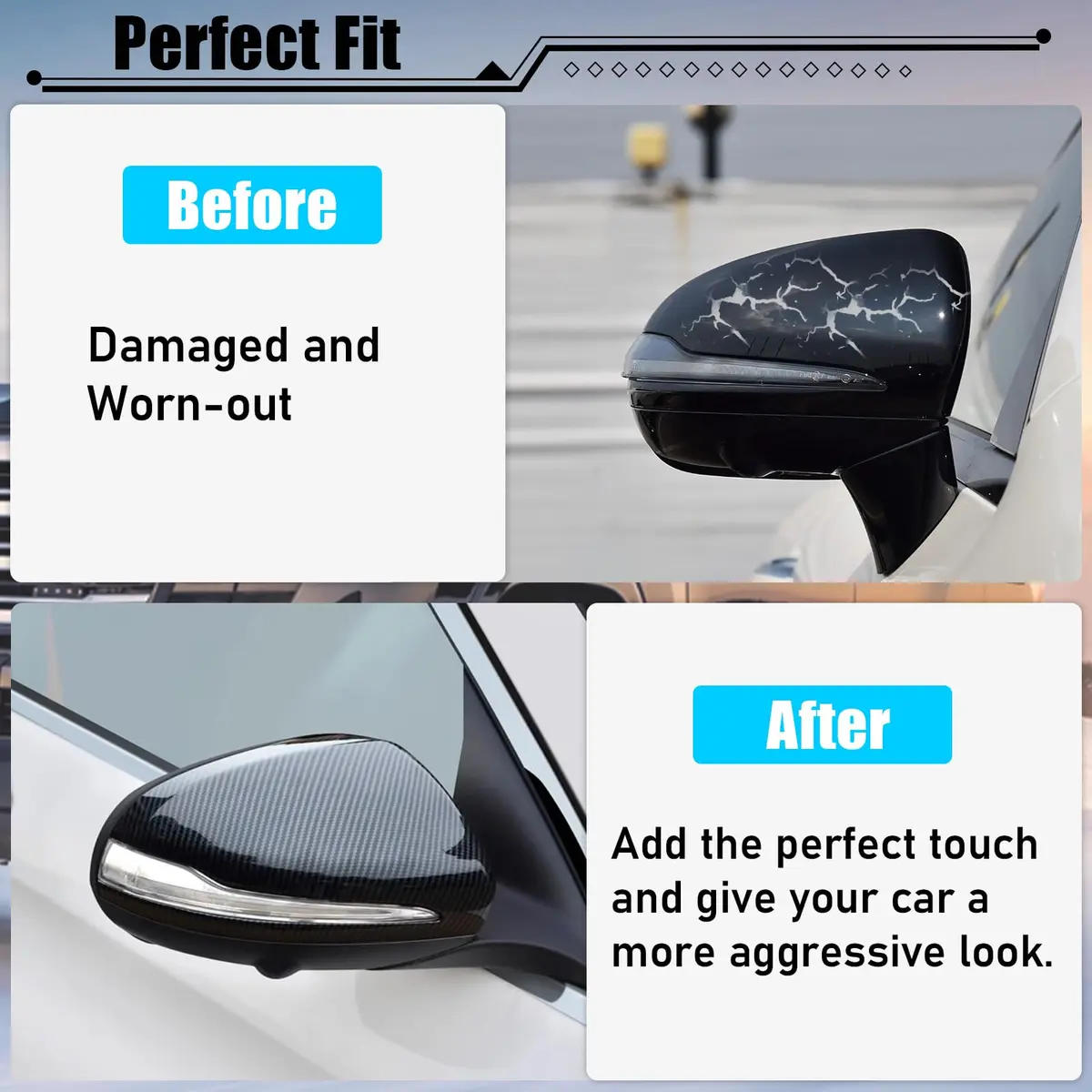 Jaronx Carbon Fiber Pattern Mirror Covers for Mercedes C E S GLC Class (2-Pack) - view 3