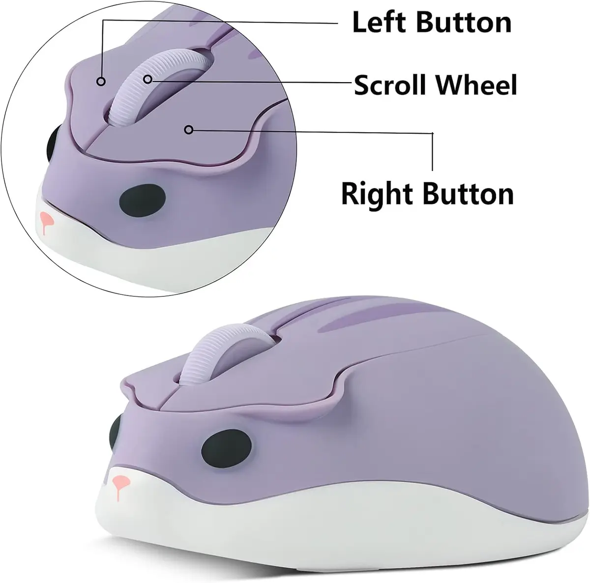 SHARE SUNSHINE Cute Hamster Wireless Mouse | 1200 DPI Optical, Silent Click, Portable USB Receiver - view 5