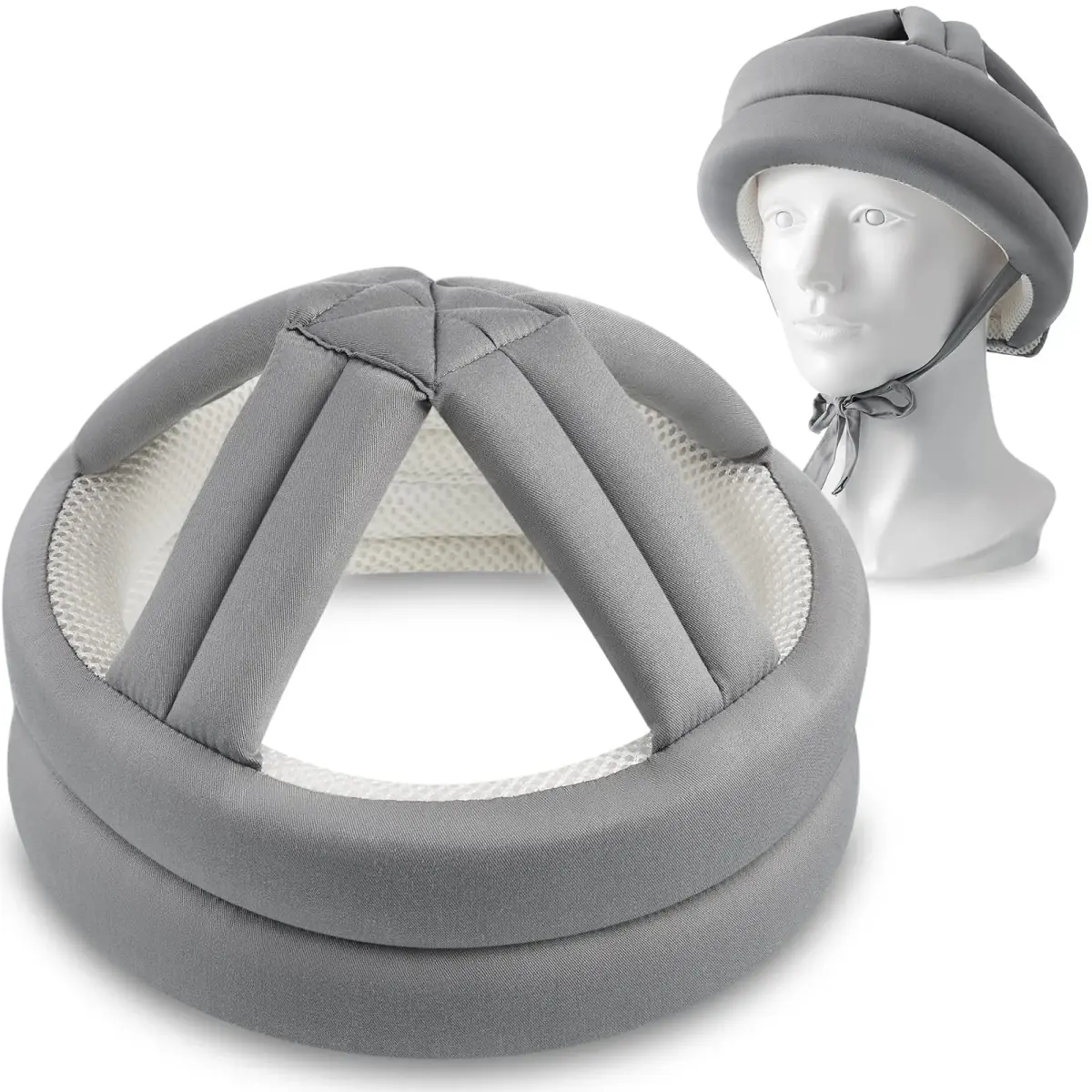 Woanger Grey Anti-Fall Elder Head Safety Helmet | Adjustable Seniors Fall Prevention Cap 50-75 cm (19.7-29.5 inches) - main product image